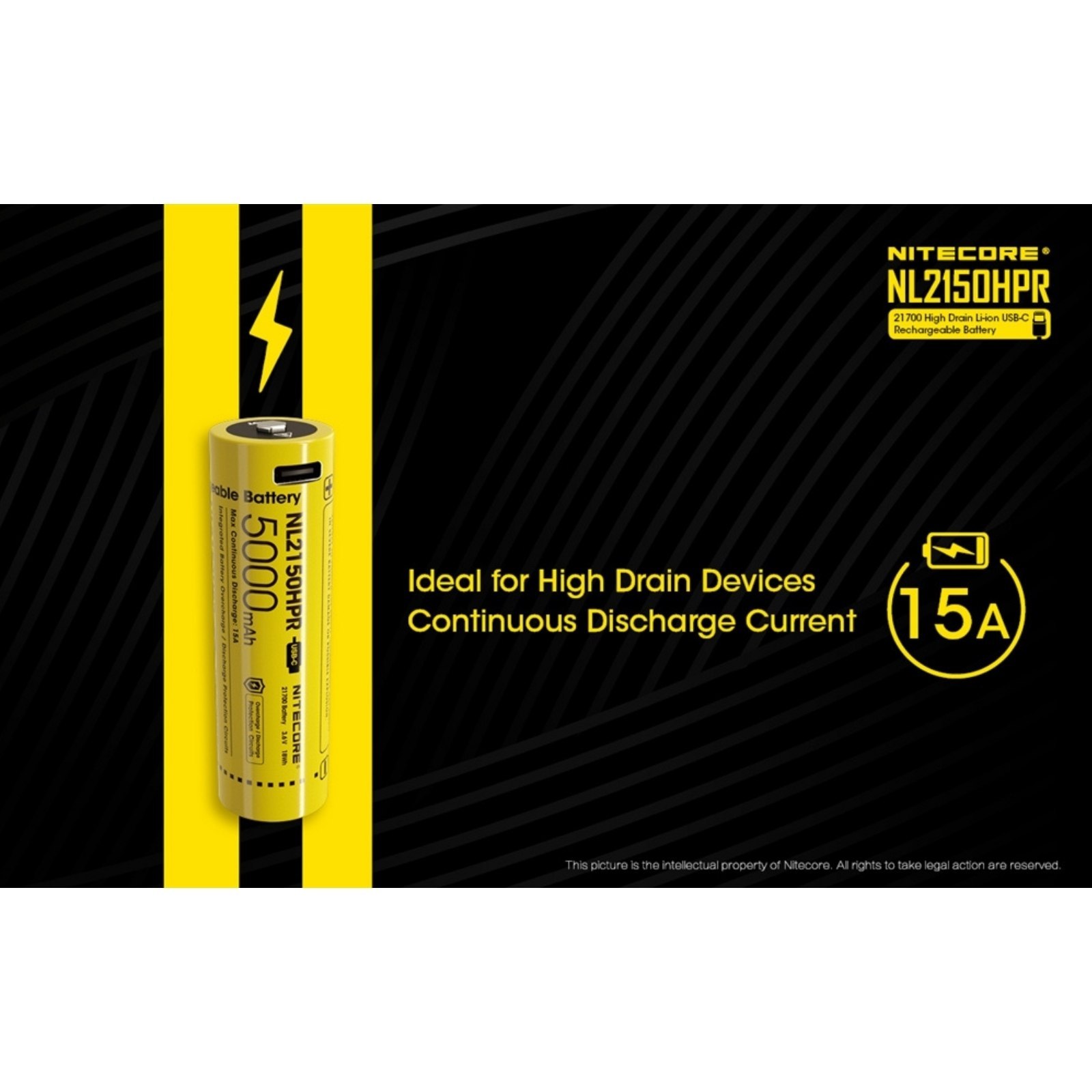 Nitecore NL2150HPR 5000mAh USB-C Rechargeable 21700 Battery