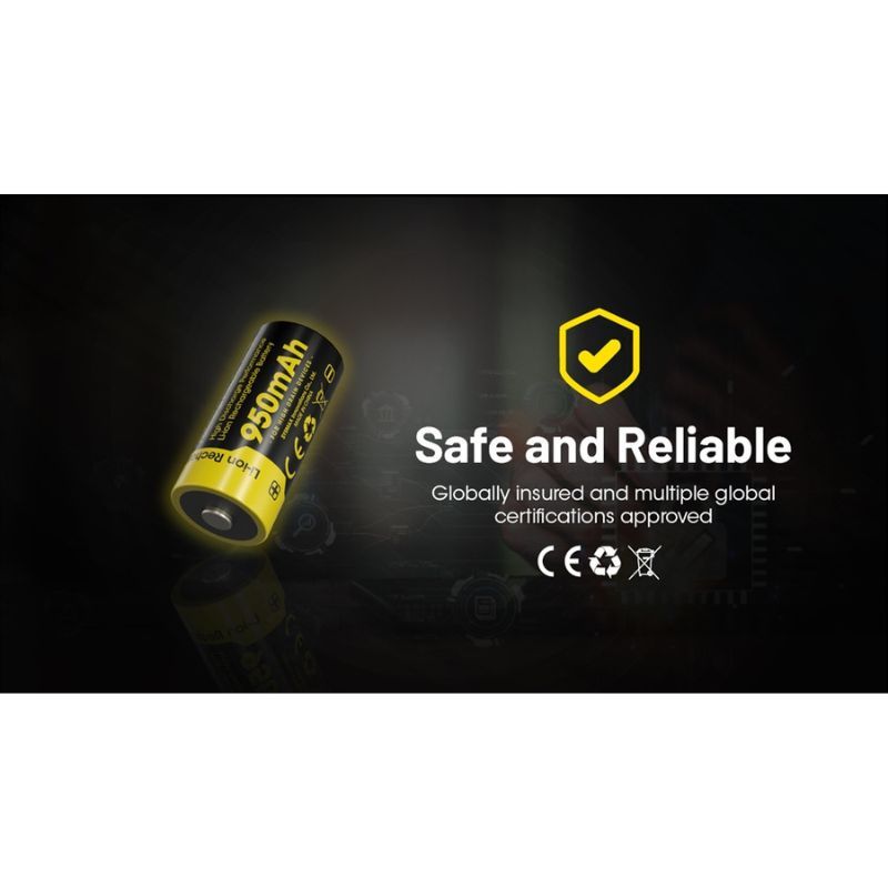 Nitecore NL169 Rechargable 950mAh 16340 Battery