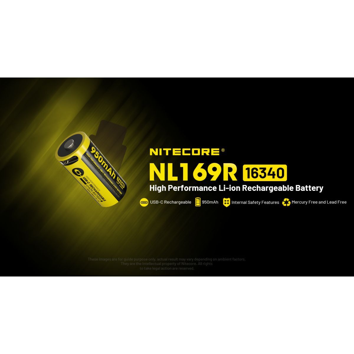 Nitecore NL169R 16340 950mAh Rechargable Battery