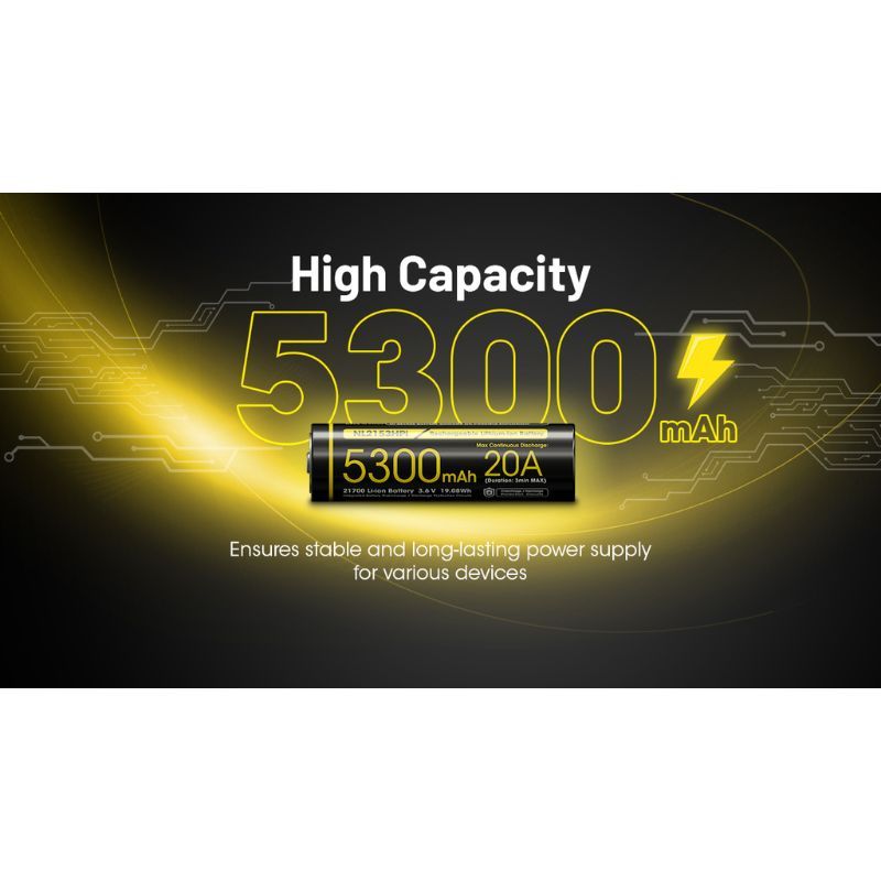 Nitecore NL2153Hpi Rechargable 5300mAh 21700 Battery