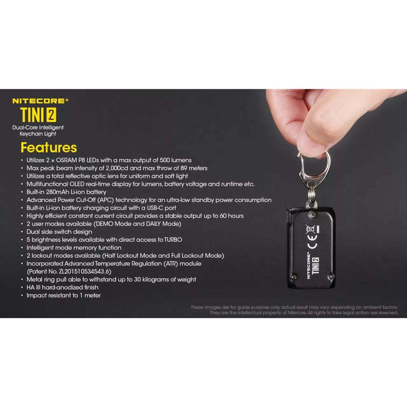 Nitecore TINI 2 Black 500 Lumens Keychain Flashlight