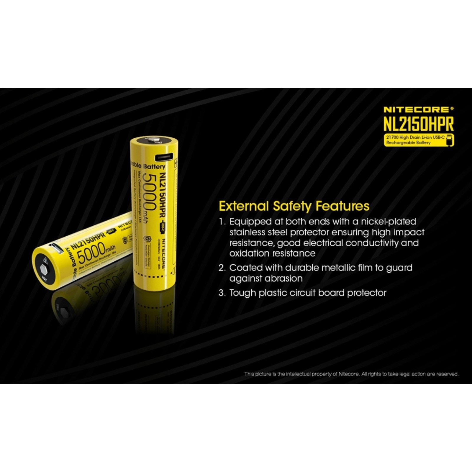 Nitecore NL2150HPR 5000mAh USB-C Rechargeable 21700 Battery