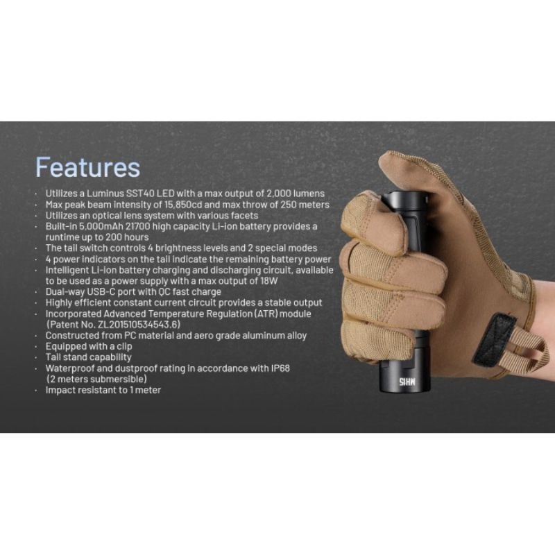 Nitecore MH15 Luminus LED 2000 Lumen 2 in 1 Rechargable Flashlight