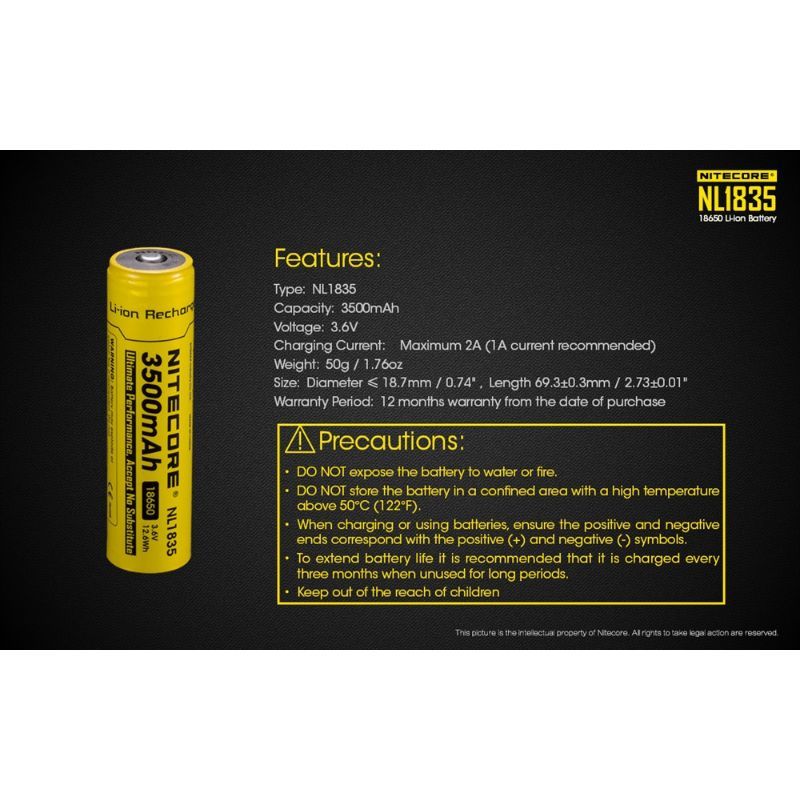 Nitecore NL1835 35000mAh Rechargable 18650 Battery