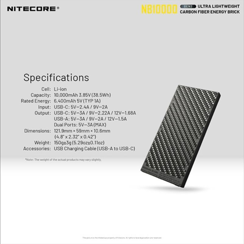 Nitecore NB10000 Gen II Silver USB/USB-C Dual Port Powerbank