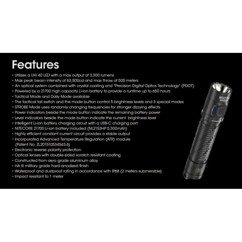 Nitecore MH12 Pro Nitelab UHi 3300 Lumen Flashlight