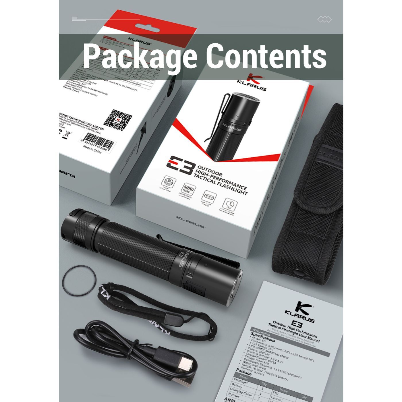 Klarus E3 2200 Lumen Flashlight
