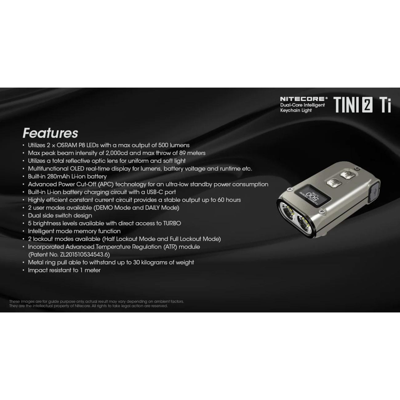 Nitecore TINI 2 Titanium 500 Lumen Keychain Flashlight