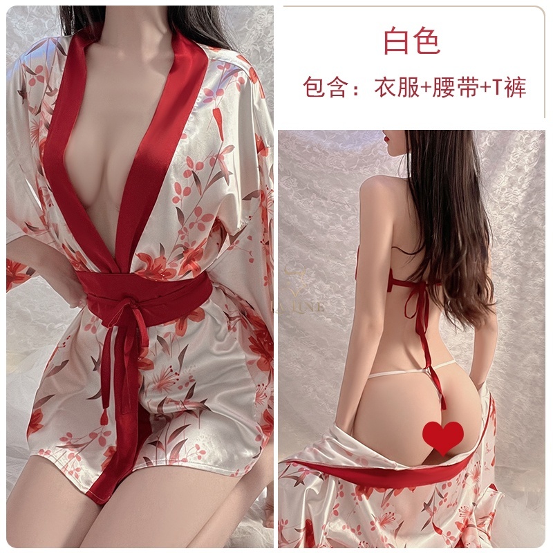 【LA LUNE】Japanese Blossom Super Short Open Front Kimono with Ties Red-eBest-Sexual Clothes,Aesthetic health care-other brands