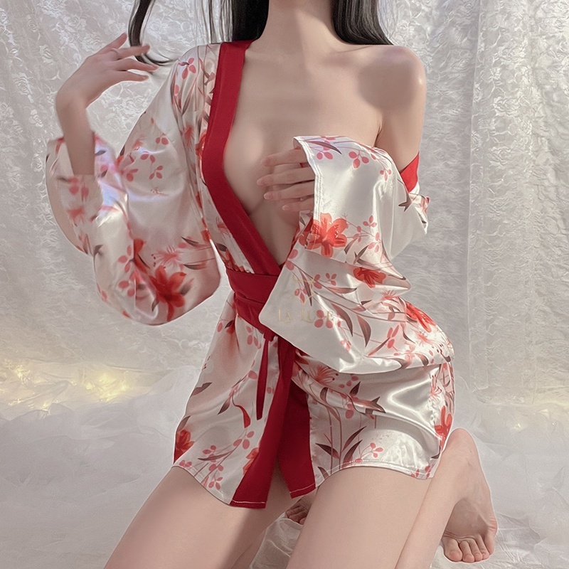 【LA LUNE】Japanese Blossom Super Short Open Front Kimono with Ties Red-eBest-Sexual Clothes,Aesthetic health care-other brands