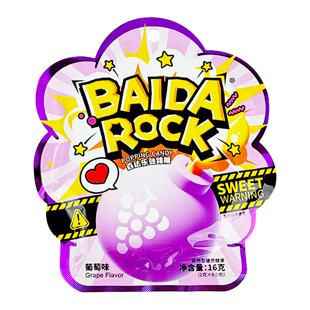 Baida Rock Popping Candy Grape Flavour 16g-eBest-Confectionery,Snacks & Confectionery
