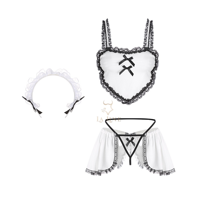 【LA LUNE】Love Heart Hollow-Out Maid Uniform Set One Size White-eBest-Sexual Clothes,Aesthetic health care-other brands