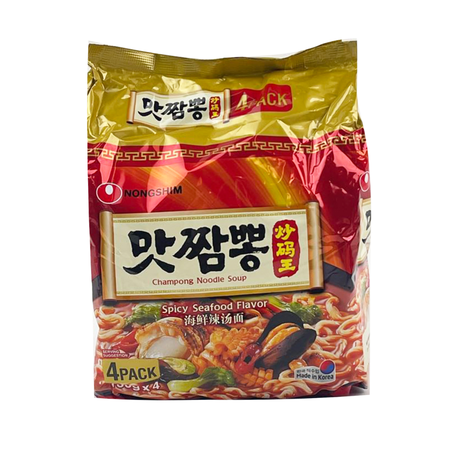 Korean Nongshim Stir-fried Mawang Seafood Spicy Noodles 130g*4-eBest-Instant Noodles,Instant food