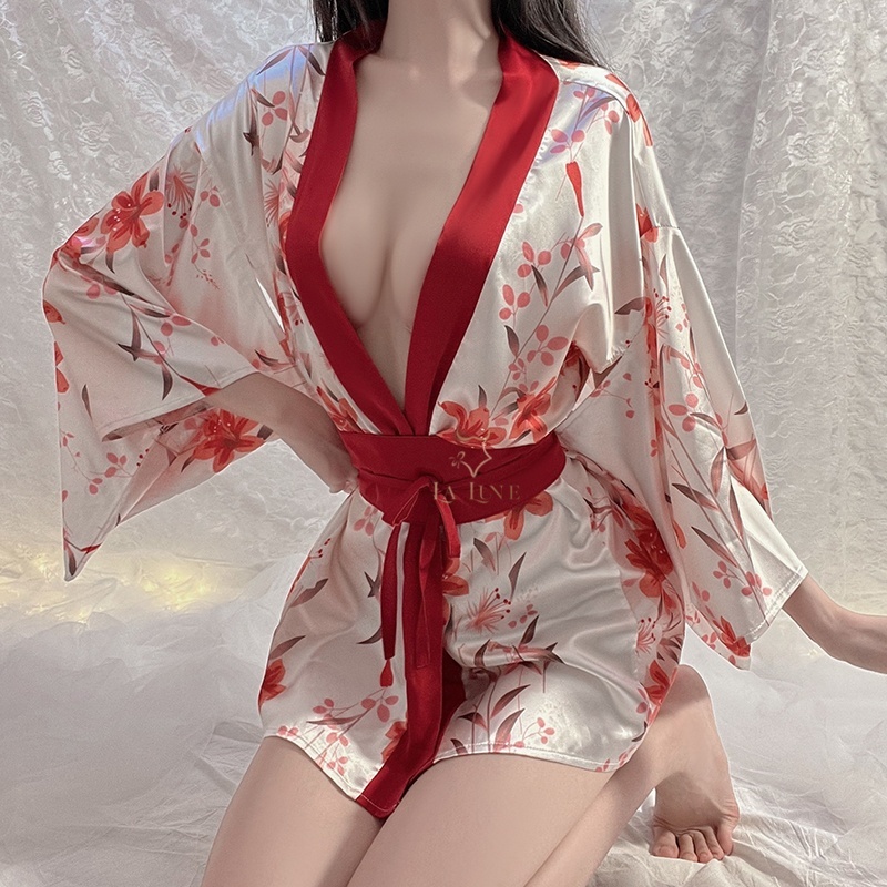 【LA LUNE】Japanese Blossom Super Short Open Front Kimono with Ties Red-eBest-Sexual Clothes,Aesthetic health care-other brands