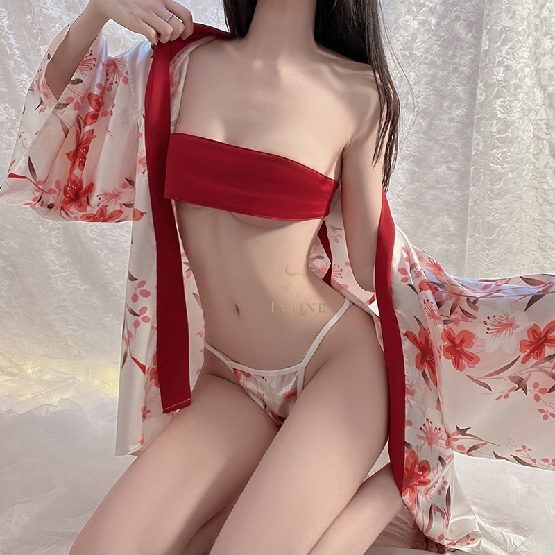 【LA LUNE】Japanese Blossom Super Short Open Front Kimono with Ties Red-eBest-Sexual Clothes,Aesthetic health care-other brands