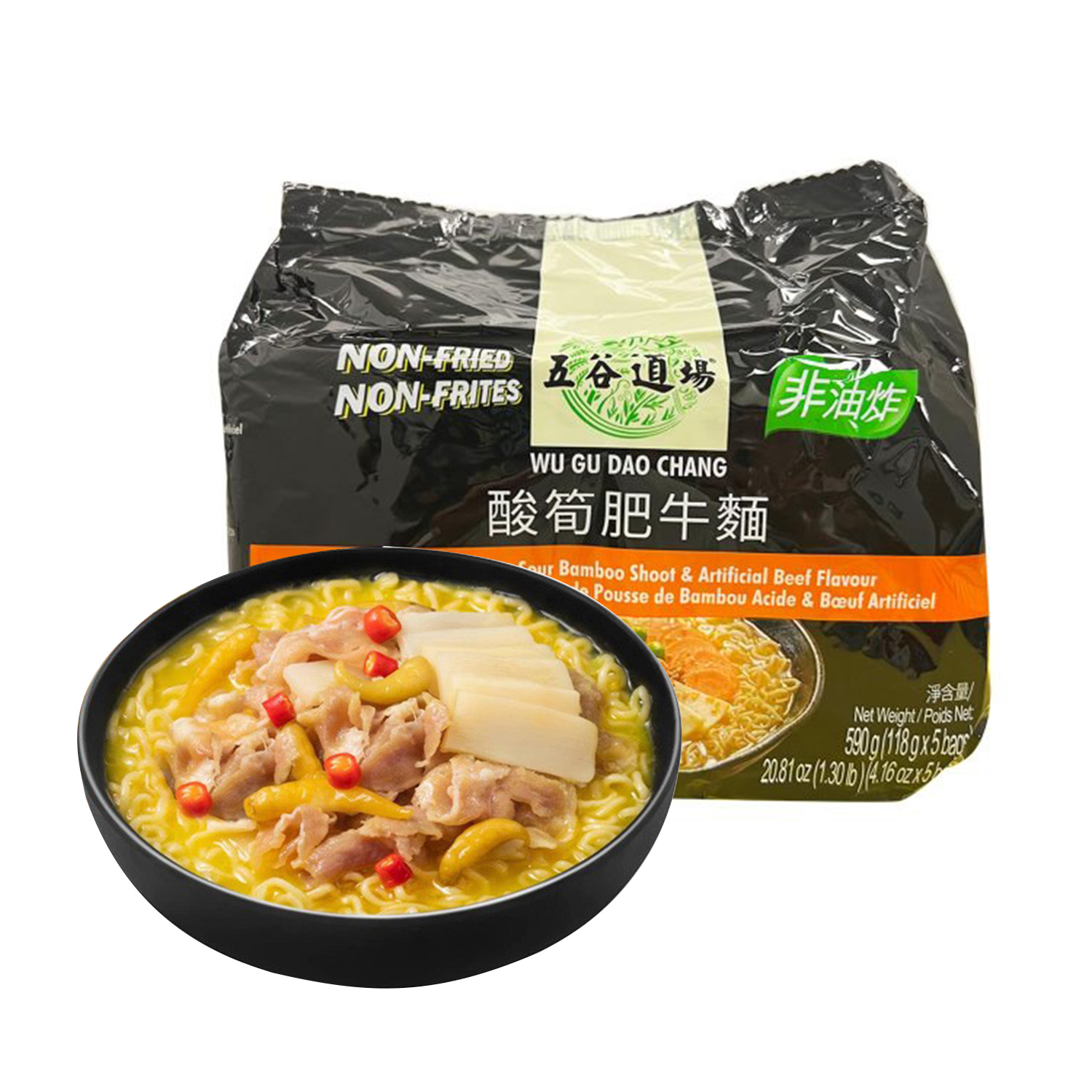 Wu Gu Dao Chang Sour Bamboo Fat & Beef Flavour Instant Noodles 118g*5-eBest-Instant Noodles,Instant food