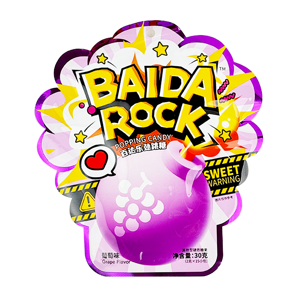 Baida Rock Popping Candy Grape Flavour 30g-eBest-Confectionery,Snacks & Confectionery