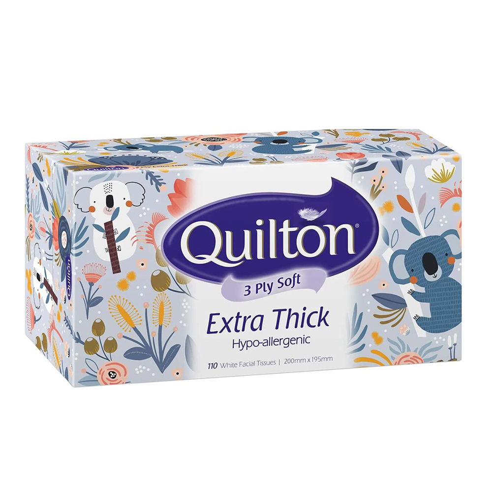 Quilton 3 Ply Extra Thick Facial Tissues Hypo-allergenic 110 Pack, 12 Packs-eBest-Cleaning & Maintenance,Home & Lifestyle
