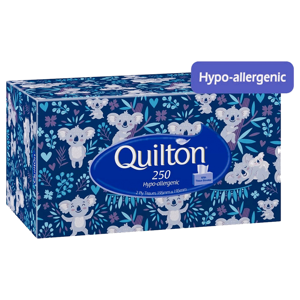 Quilton 2 Ply HypoAllergenic Facial Tissue 250 Pack, 12 Packs