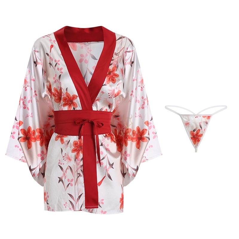 【LA LUNE】Japanese Blossom Super Short Open Front Kimono with Ties Red-eBest-Sexual Clothes,Aesthetic health care-other brands