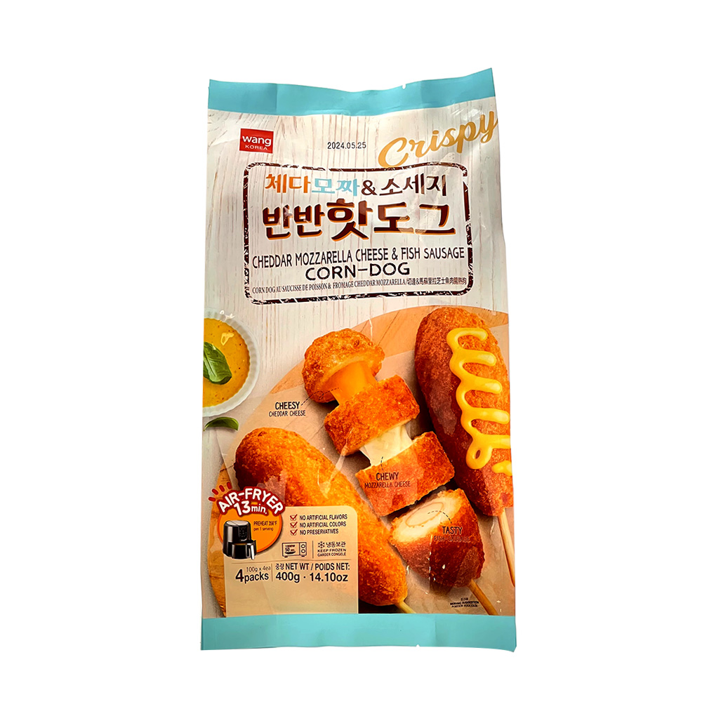 Korean Wang Corn Dog (Cheddar Mozzarella Cheese & Fish Sausage) 100g*4-eBest-BBQ & Hotpot,Frozen food