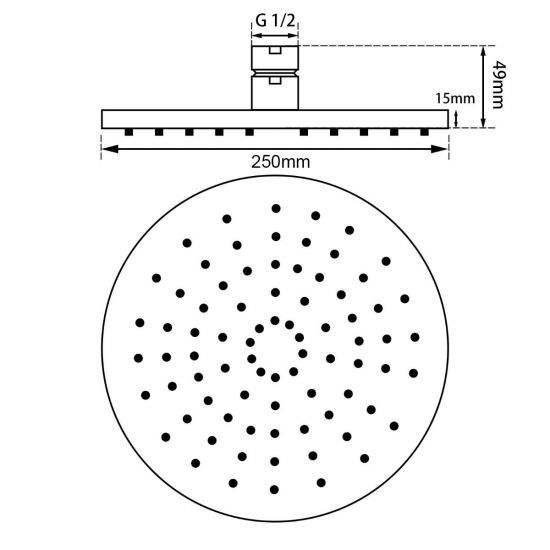 Round Gun Metal Grey Rainfall Shower Head 250mm