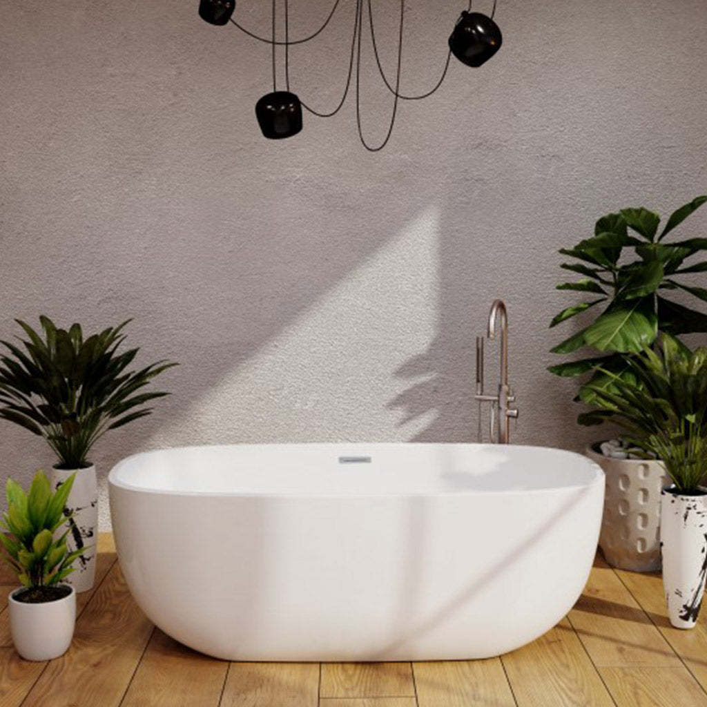 BelBagno ALLY 1500mm Freestanding Bathtub Acrylic Glossy White Oval Shape With Overflow-YT Bathroom
