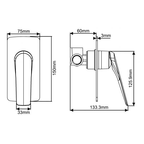 Square Chrome Shower/Bath Wall Mixer