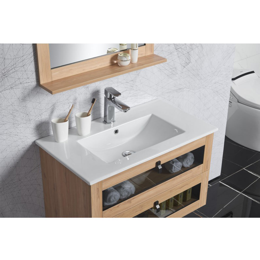BelBagno Manhattan 600mm Wall Hung Vanity White Oak Two  Drawers One Tap Hole