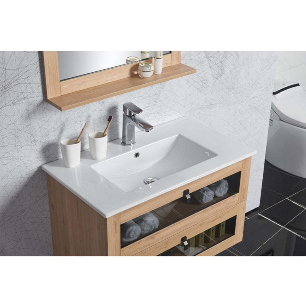 BelBagno Manhattan 600mm Wall Hung Vanity White Oak Two Drawers One Tap Hole