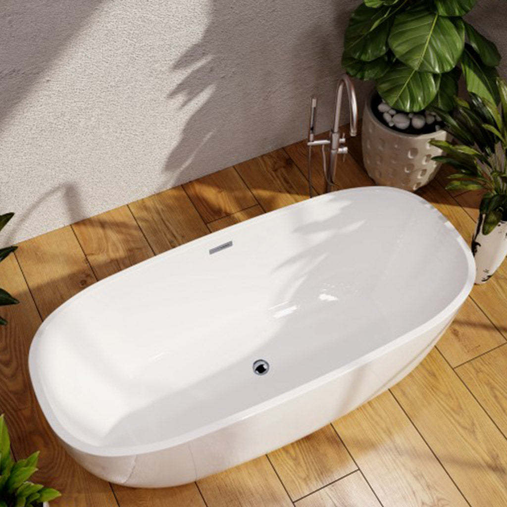 BelBagno ALLY 1500mm Freestanding Bathtub Acrylic Glossy White Oval Shape With Overflow-YT Bathroom