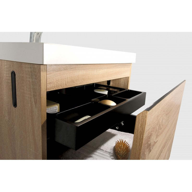 BelBagno Roxanne 600mm Wall Hung Vanity White Oak One Drawers One Tap Hole
