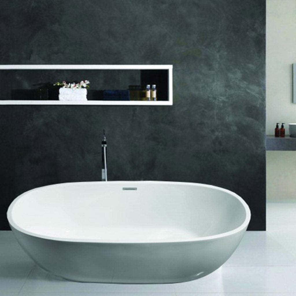 BelBagno ALLY 1500mm Freestanding Bathtub Acrylic Glossy White Oval Shape With Overflow-YT Bathroom