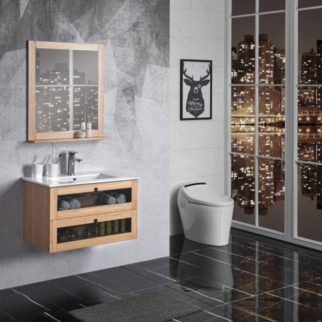 BelBagno Manhattan 600mm Wall Hung Vanity White Oak Two  Drawers One Tap Hole