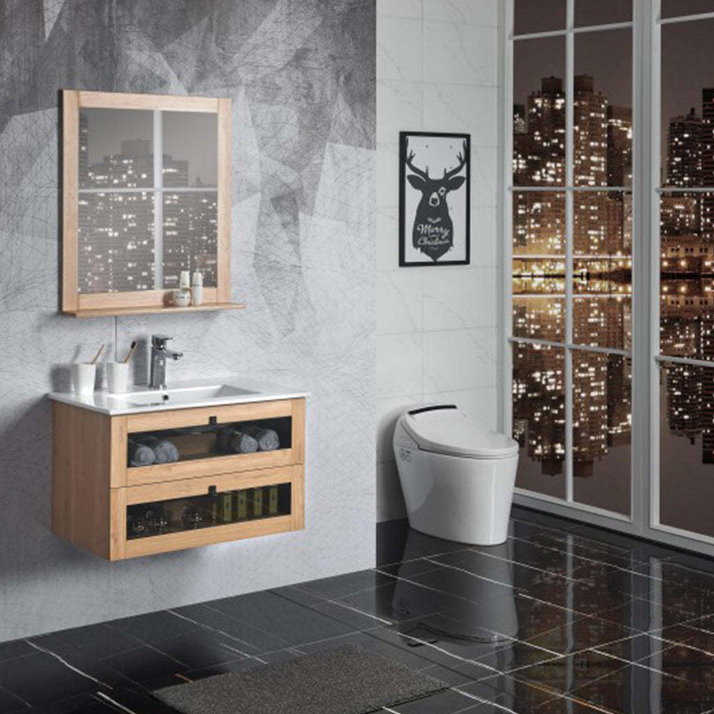 BelBagno Manhattan 600mm Wall Hung Vanity White Oak Two Drawers One Tap Hole