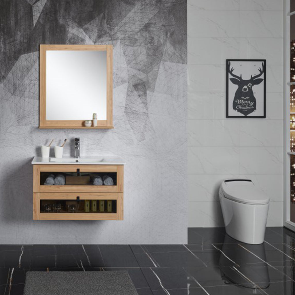 BelBagno Manhattan 600mm Wall Hung Vanity White Oak Two  Drawers One Tap Hole