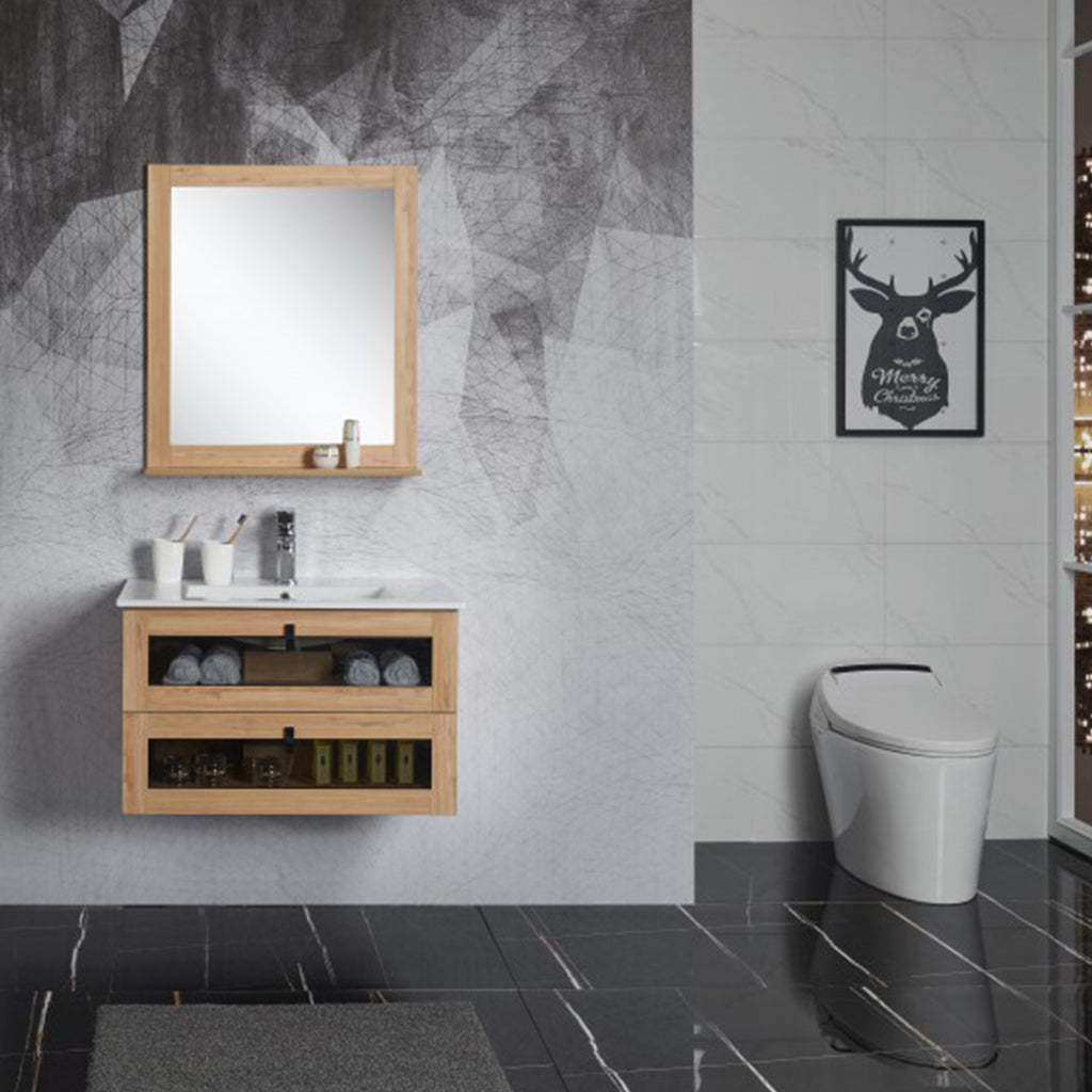 BelBagno Manhattan 600mm Wall Hung Vanity White Oak Two Drawers One Tap Hole