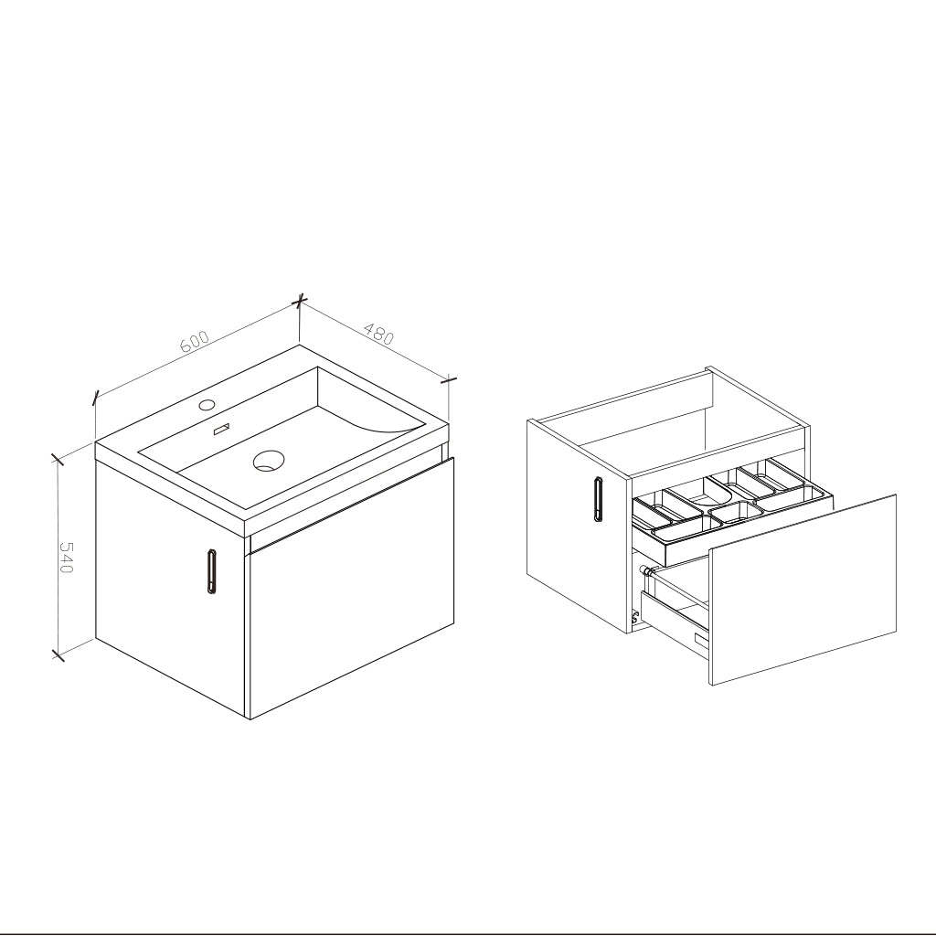 BelBagno Roxanne 600mm Wall Hung Vanity White Oak One Drawers One Tap Hole
