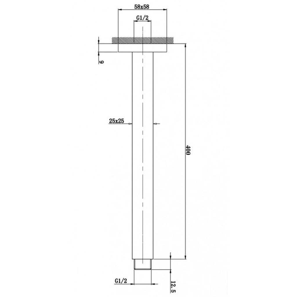 Square Brushed Brass Ceiling Shower Arm 400mm-YT Bathroom