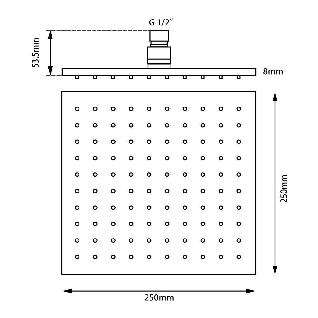 Square Brushed Brass Rainfall Brass Shower Head 250mm-YT Bathroom