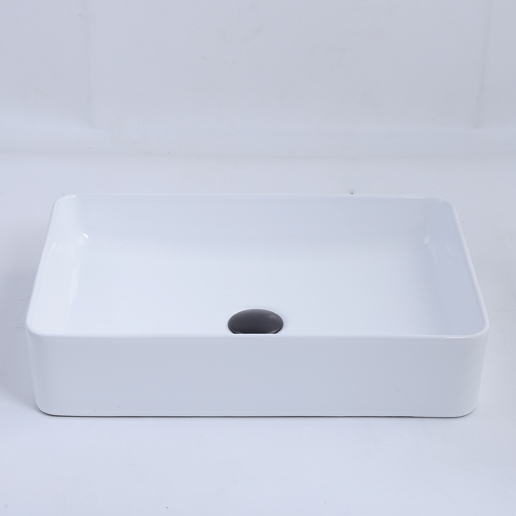 Claya Bathware 500mm Rectangle Ceramic Above Counter Basin Gloss White No Overflow No Tap Hole-YT Bathroom