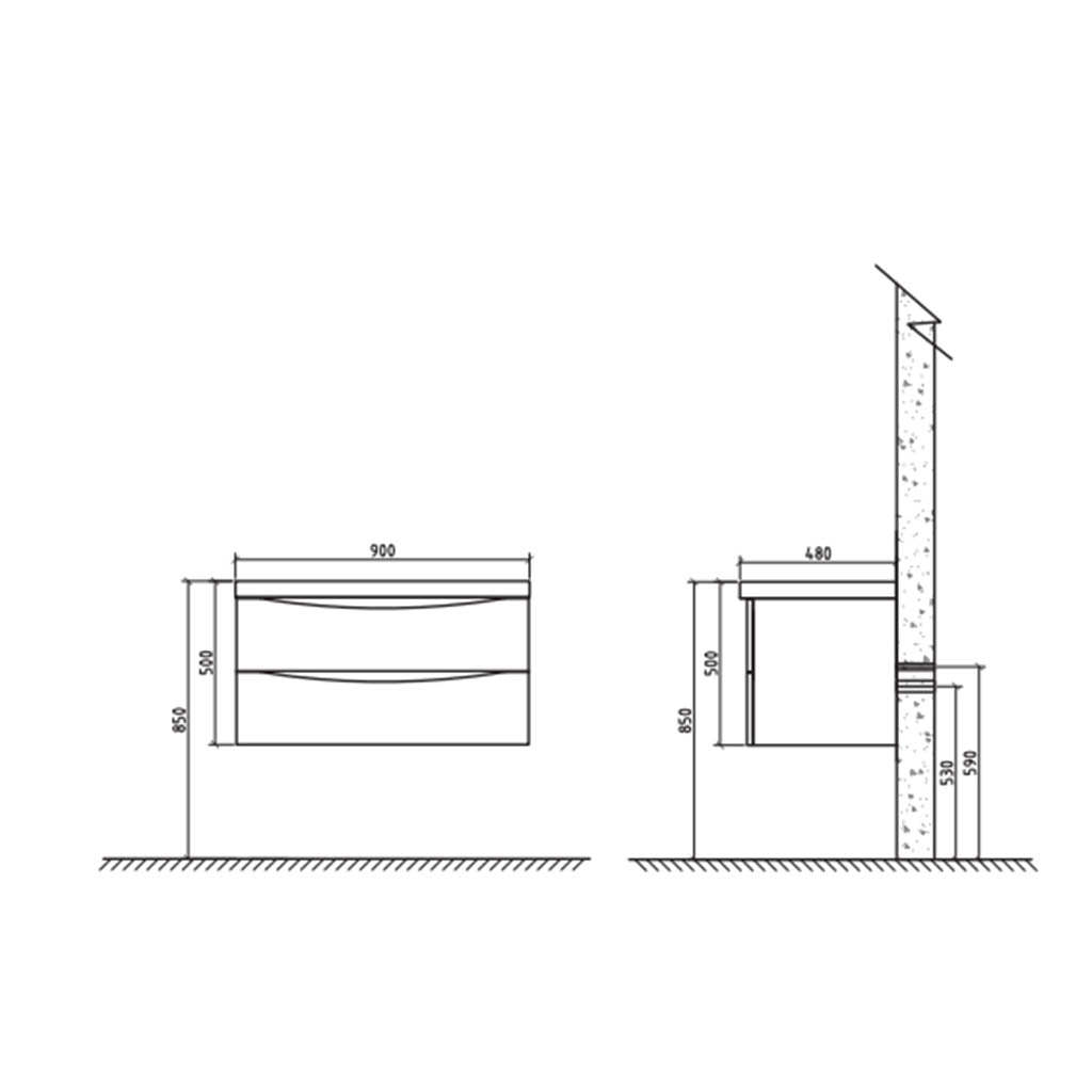 BELBAGNO ANCONA 900MM WALL HUNG ROSE WOOD WITH CREAMIC TOP