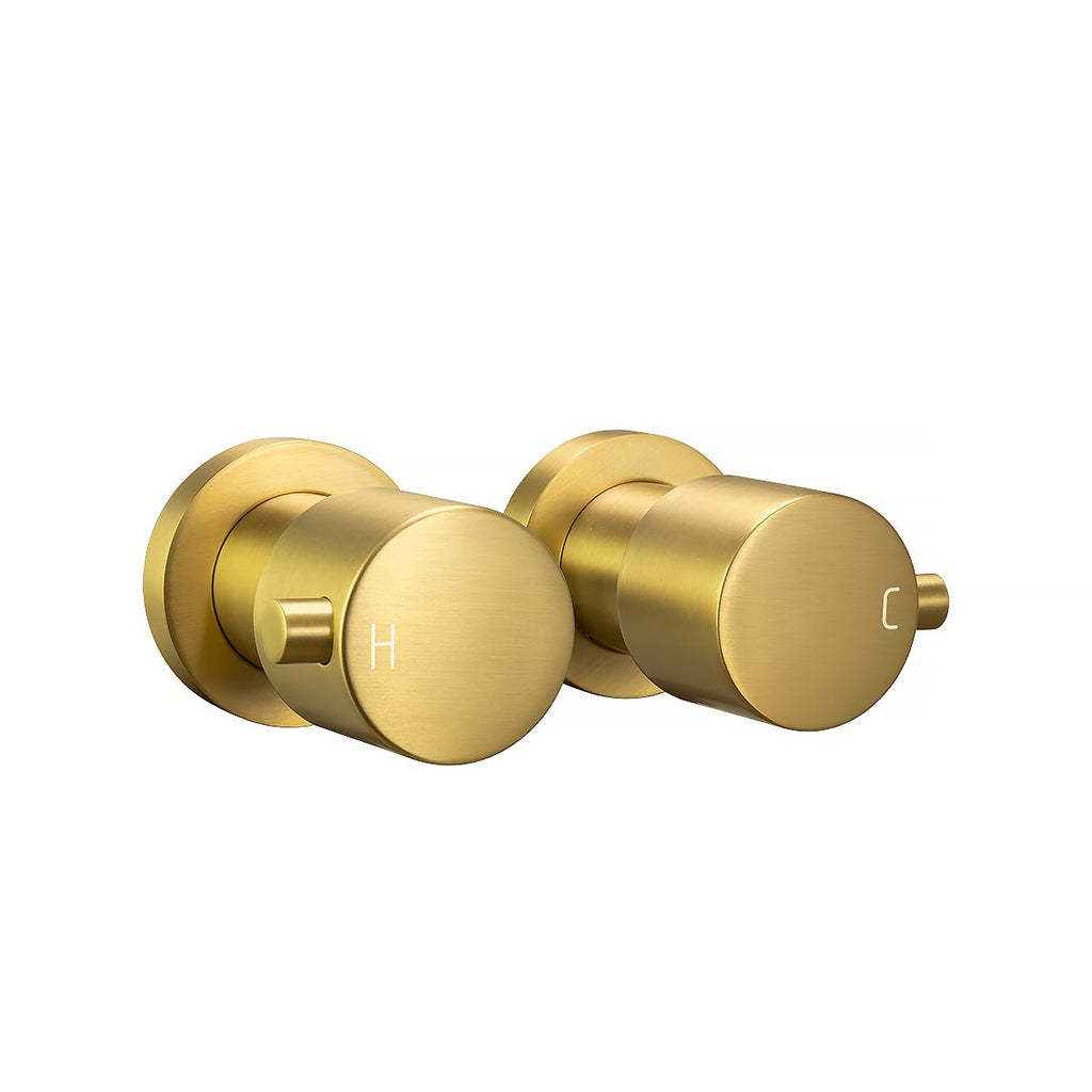 Round Brushed Brass Shower Wall Taps-YT Bathroom