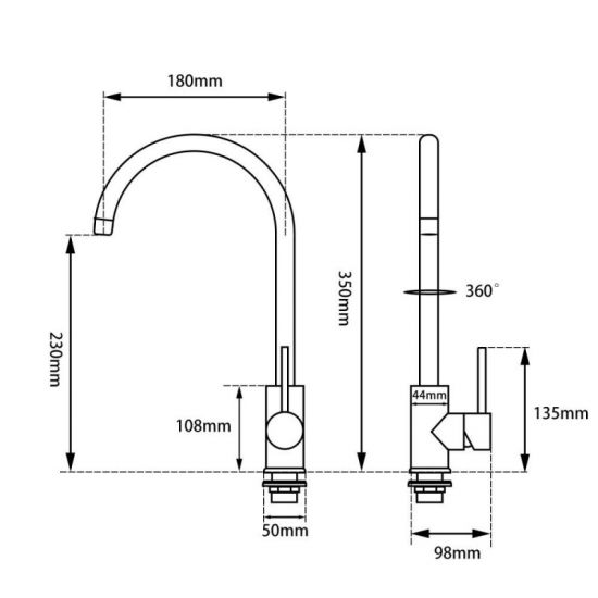 Round Gun Metal Grey Standard Kitchen Sink Mixer Tap
