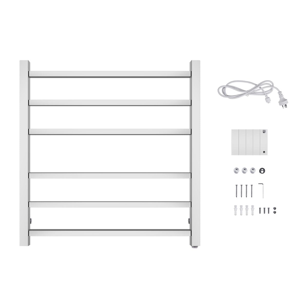 Square Chrome Electric Heated Towel Rack 6 Bars