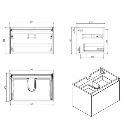 BelBagno Prado 750mm Wall Hung Vanity Maple Oak One Drawers One Tap Hole