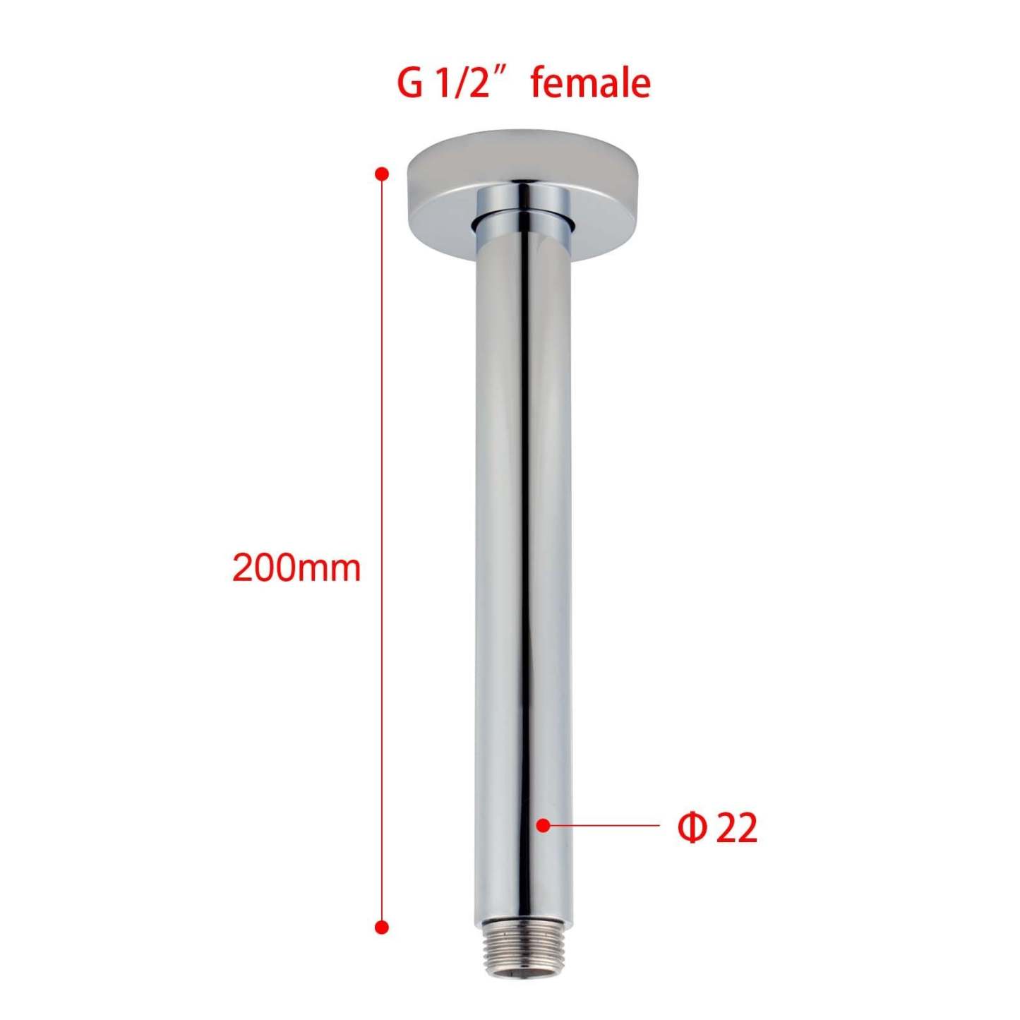 Round Chrome Ceiling Shower Arm 200mm-YT Bathroom