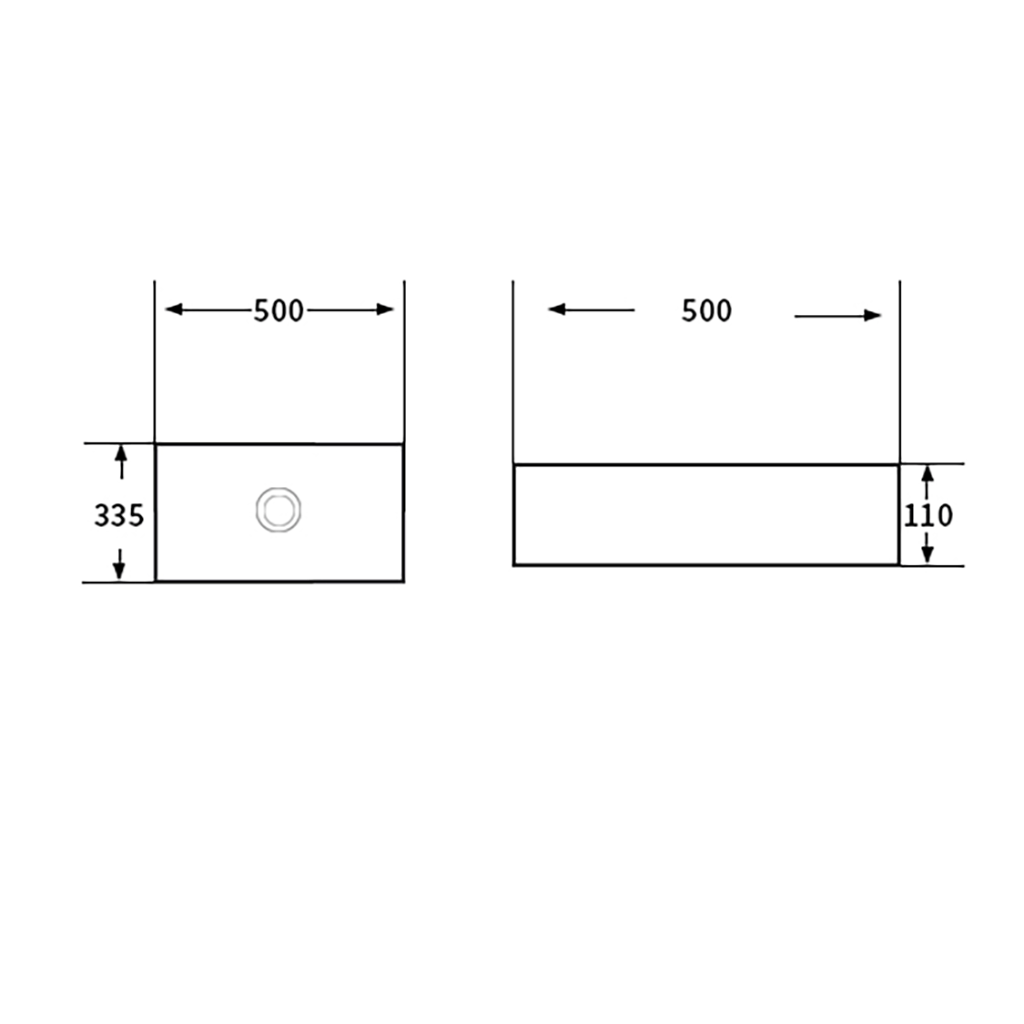 Claya Bathware 500mm Rectangle Ceramic Above Counter Basin Gloss White No Overflow No Tap Hole-YT Bathroom