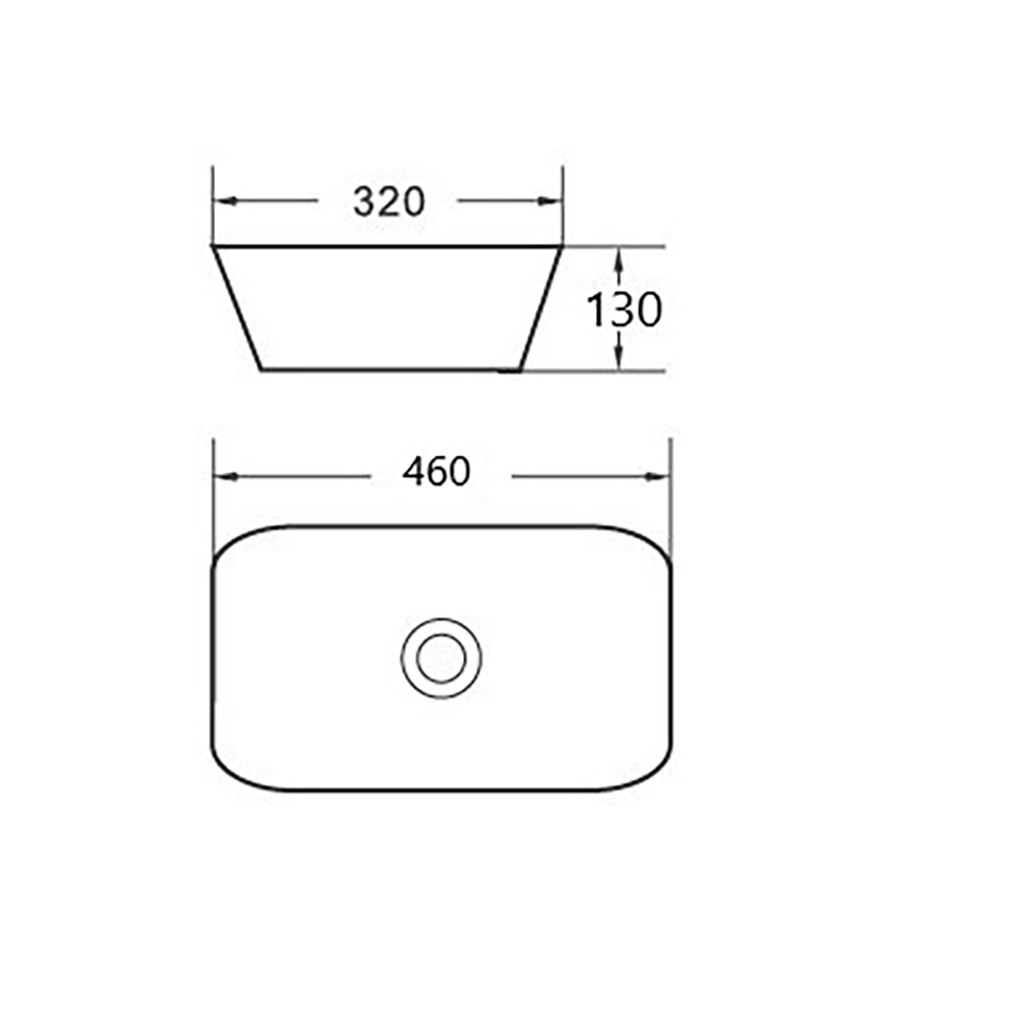Claya Bathware Luna 460mm Rectangle Ceramic Above Counter Basin Gloss White No Overflow No Tap Hole-YT Bathroom