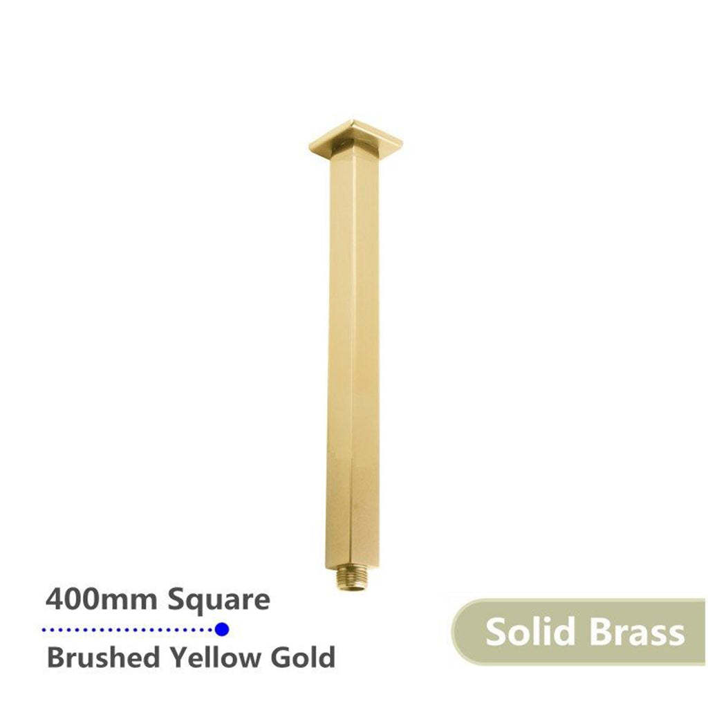 Square Brushed Brass Ceiling Shower Arm 400mm-YT Bathroom